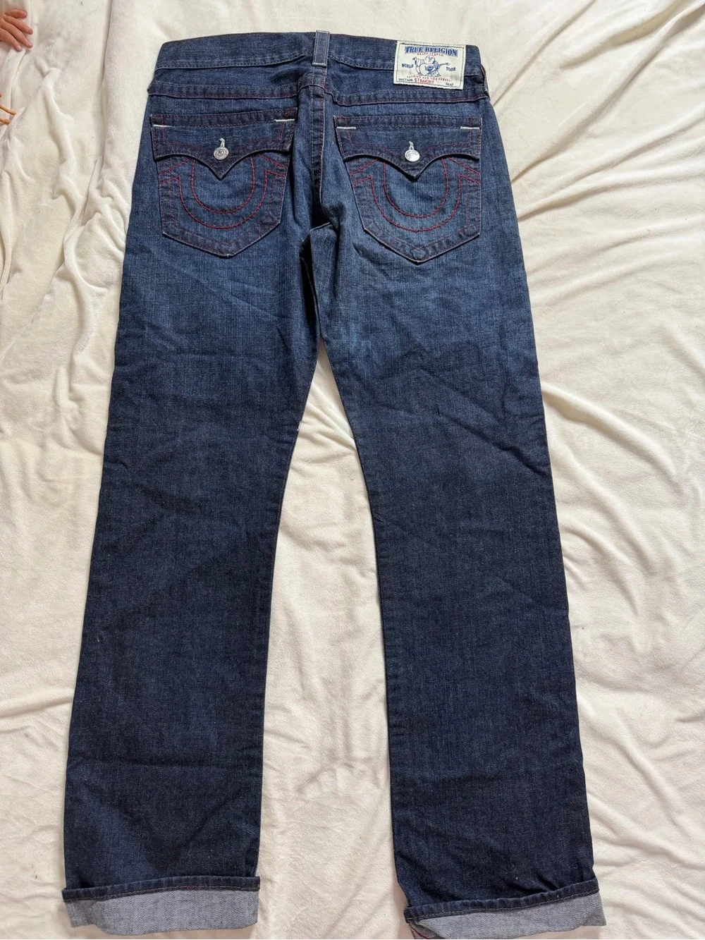 True Religion Men's Dark Blue Distressed Straight Jeans